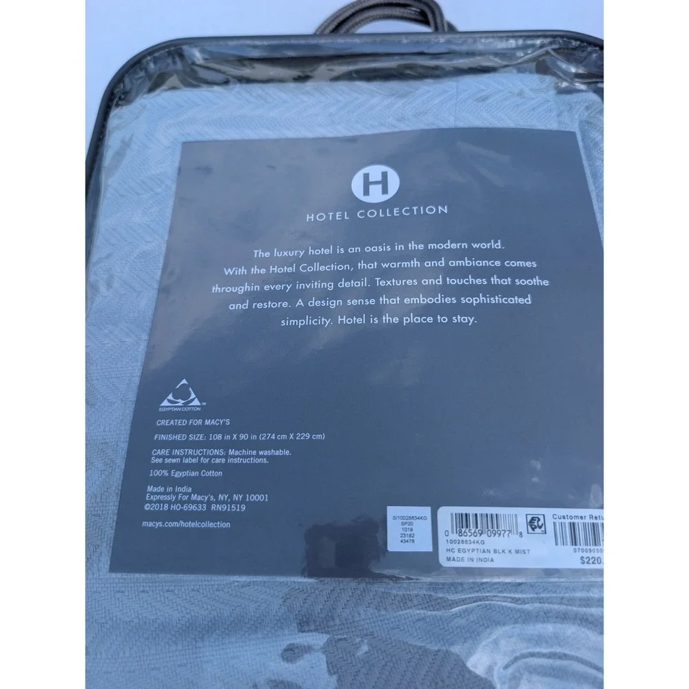 Hotel Collection Egyptian Cotton Blanket King Mist Herringbone 100% Cotton